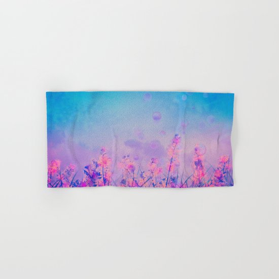 Spring Purple Dream (Neon Pink Wildflowers, Indigo Sky) Hand & Bath Towel