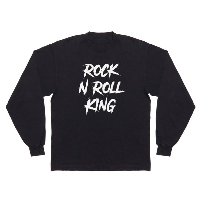 Rock and Roll King Typography White Long Sleeve T Shirt