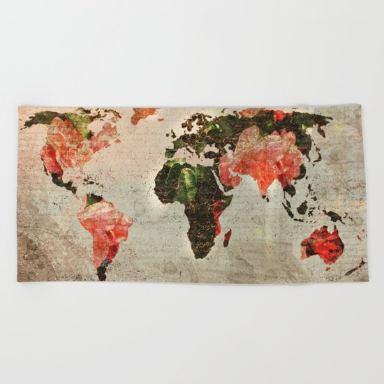 Vintage World Map Beach Towel