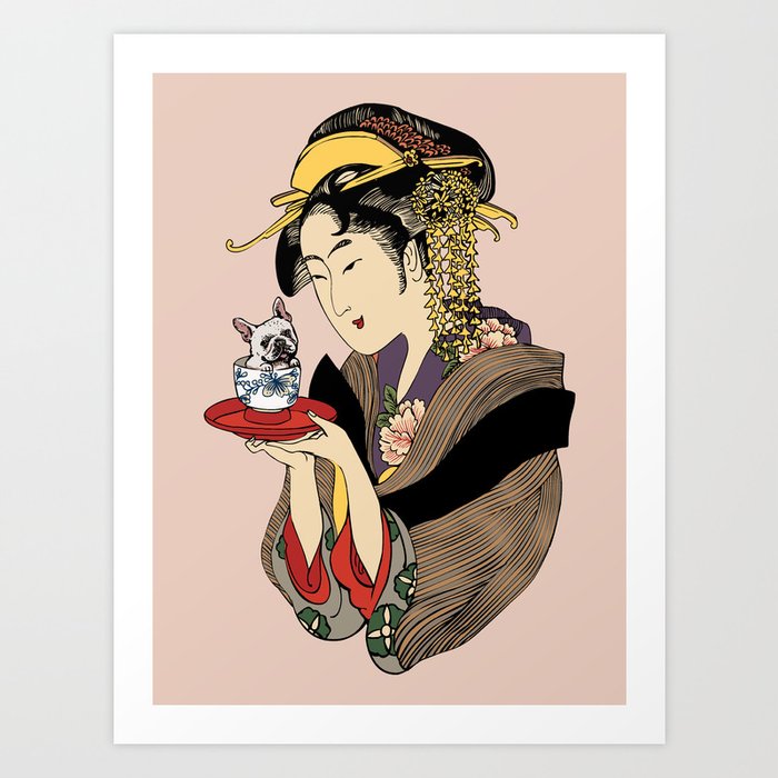 Tea time with Frenchie Art Print