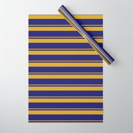 [ Thumbnail: Goldenrod and Midnight Blue Colored Striped/Lined Pattern Wrapping Paper ]