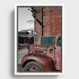 Retro urban neighborhood and a vintage truck Framed Canvas