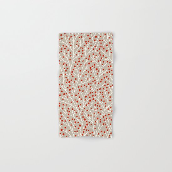 Red & White Berry Branches Hand & Bath Towel