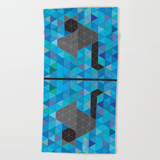 Black kitten in a sea of Triangles Beach Towel