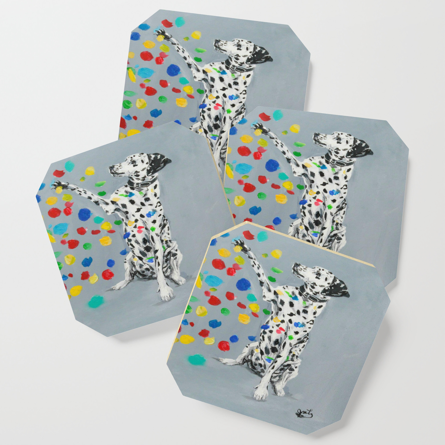 3.5 inch Square Free Shipping Dalmatian Fine Art on Coasters