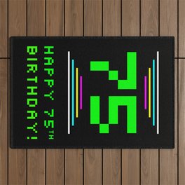 [ Thumbnail: 75th Birthday - Nerdy Geeky Pixelated 8-Bit Computing Graphics Inspired Look Outdoor Rug ]