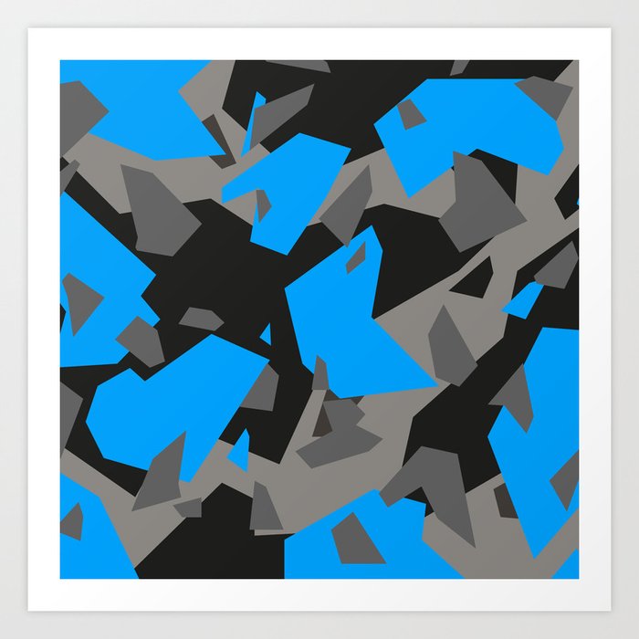 Black\Grey\Blue Geometric Camo Art Print by Taymurzon