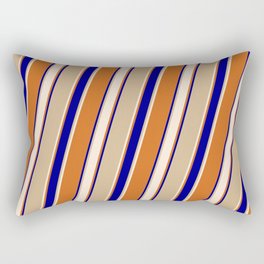 [ Thumbnail: Tan, Beige, Chocolate & Dark Blue Colored Lines Pattern Rectangular Pillow ]