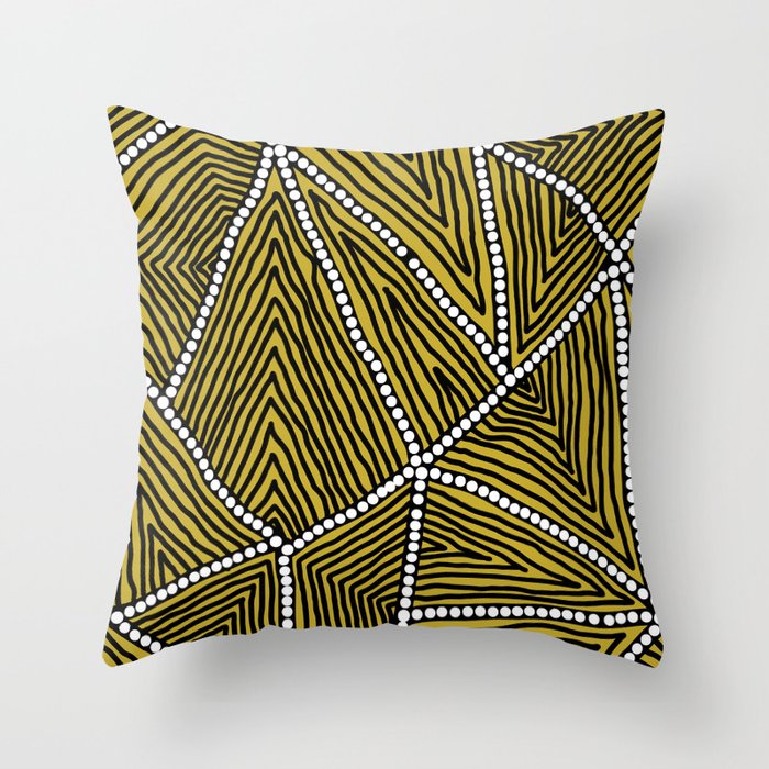 Authentic Aboriginal Art - The Fields (Mustard) Throw Pillow