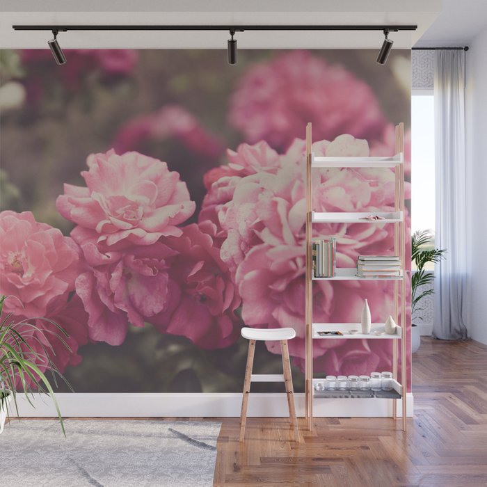 Vintage Romantic Pink Flowers Wall Mural