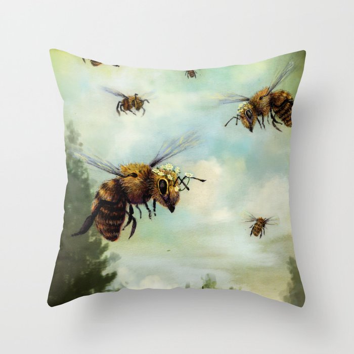 Crown of Bees Throw Pillow