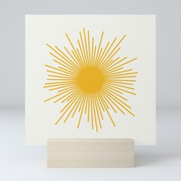 Mustard Yellow Retro Sun on Off White Mini Art Print