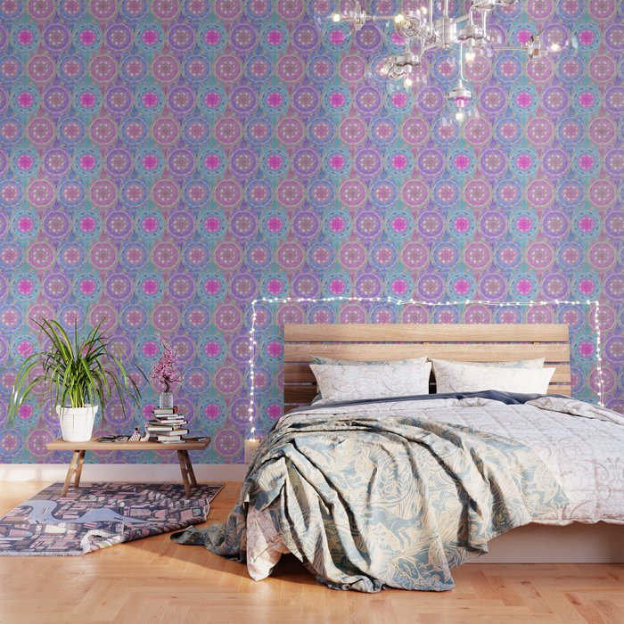 Pink Purple And Turquoise Super Boho Doodle Medallions Wallpaper By Micklyn