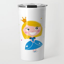Happy smiling cute blond princess / Blue Travel Mug
