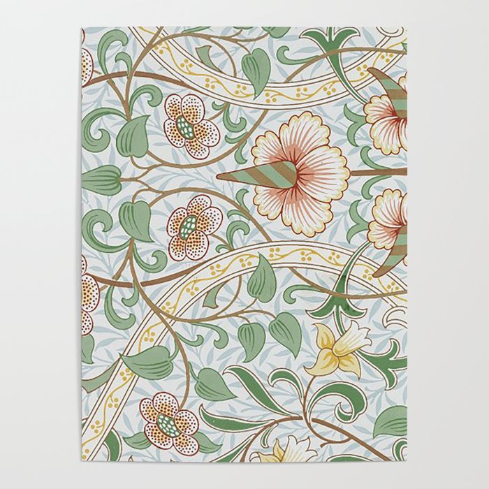 William Morris Daffodil Floral Pattern,Vintage Green Leaves Botanical Wallpaper, Poster