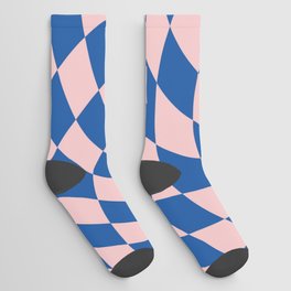 Blue and pink swirl checker 02 Socks
