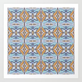 Ocean blue and orange flowy pattern Art Print