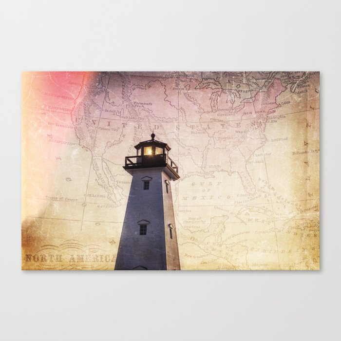 Lighthouse Map Canvas Print