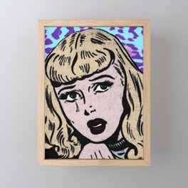 Comic Girl Crying | Vaporwave Leopard Skin | Vintage Comics Aesthetics Framed Mini Art Print
