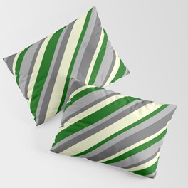 [ Thumbnail: Dark Green, Dark Gray, Dim Gray & Light Yellow Colored Lined/Striped Pattern Pillow Sham ]