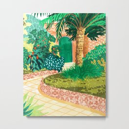 The House With The Green Door, Nature Architecture Painting, Places Stay At Home Tropical Villa Metal Print