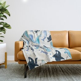 Whales, Orcas & Narwhals Throw Blanket | Illustration, Animal, Pattern, Nature 
