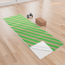 [ Thumbnail: Tan and Lime Green Colored Lines/Stripes Pattern Yoga Towel ]