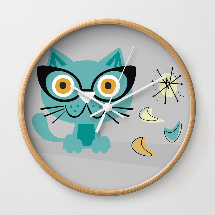 1950s Atomic Age Mid Century Modern Kitty Cat Wall Clock by ImagePixel