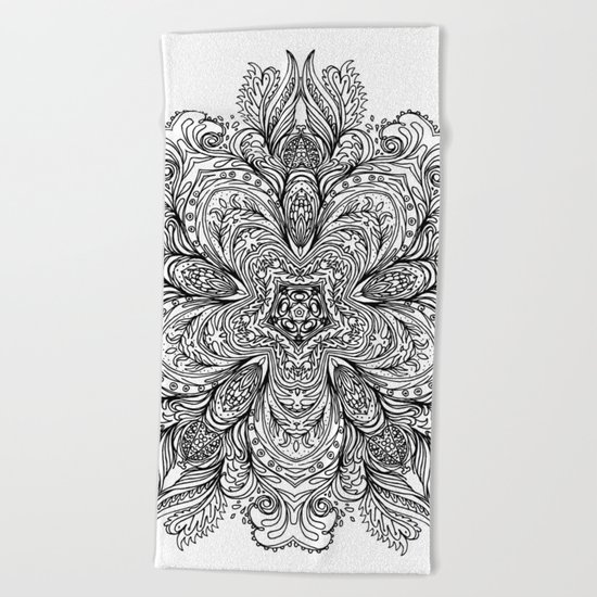 B&W Indian Mandala Beach Towel