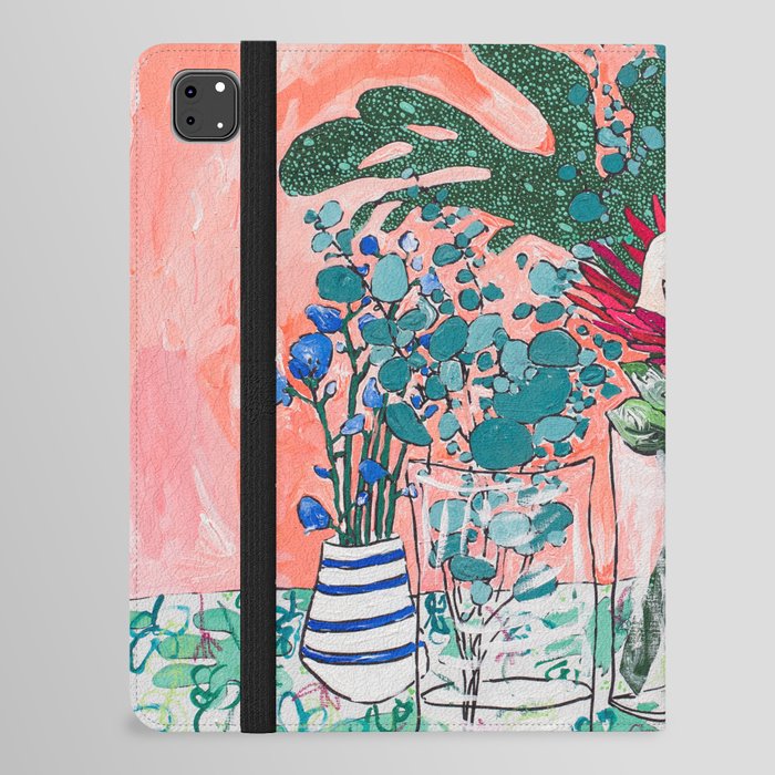 Cockatoo Vase - Bouquet of Flowers on Coral and Jungle iPad Folio Case