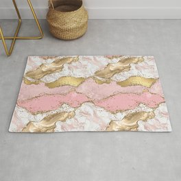 Pink Gold Glitter Agate Pretty Girly Area & Throw Rug