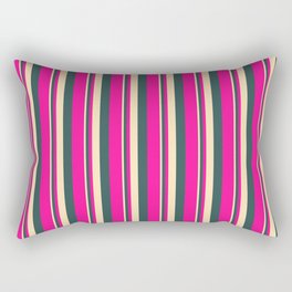 [ Thumbnail: Beige, Dark Slate Gray, and Deep Pink Colored Stripes/Lines Pattern Rectangular Pillow ]