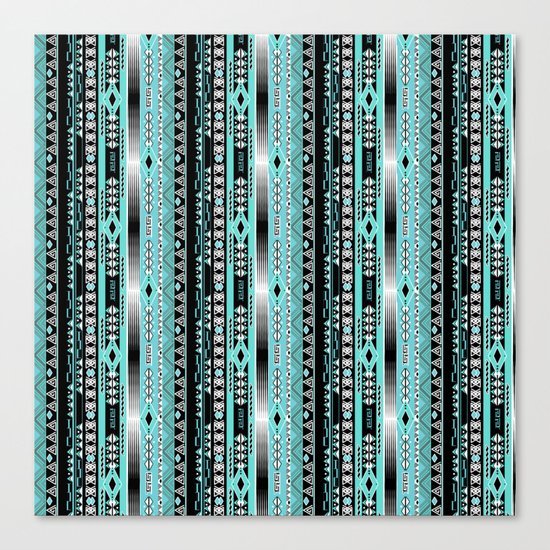 Abstract ethnic pattern in turquoise , black and white . Canvas Print
