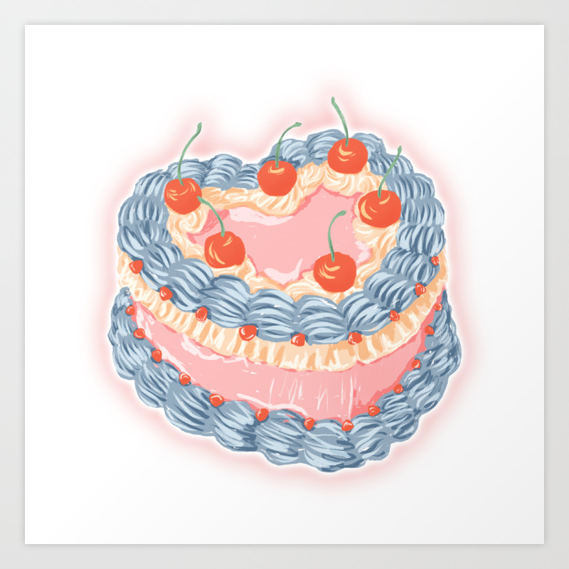 Vintage Cherry Buttercream Cake Art Print by tartagain | Society6