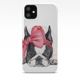 Stylish French Bulldog Red Bow Painted Nails iPhone Case