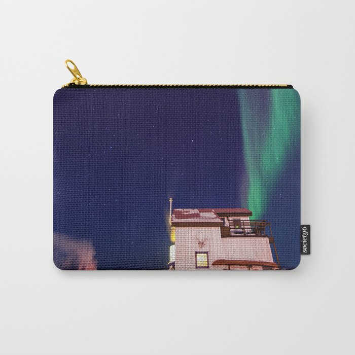 Northern Lights and house boat in Yellowknife Carry-All Pouch