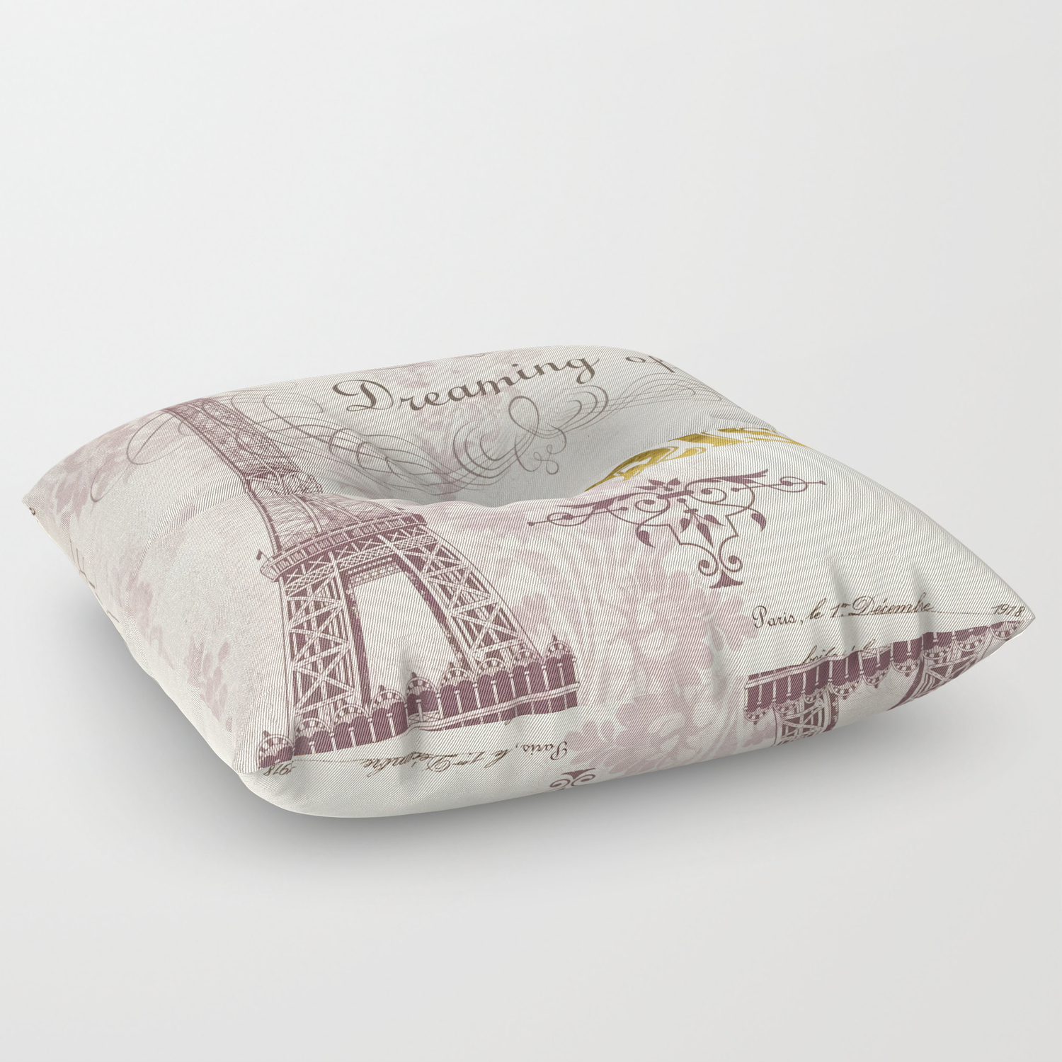 Paris Eiffel Tower French Script Blush Pink Montage Floor Pillow By Kathyfornal Society6