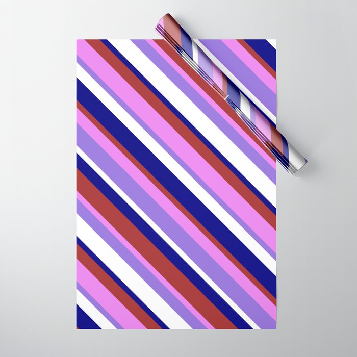 Colorful Blue, Brown, Violet, Purple & White Colored Striped Pattern Wrapping Paper