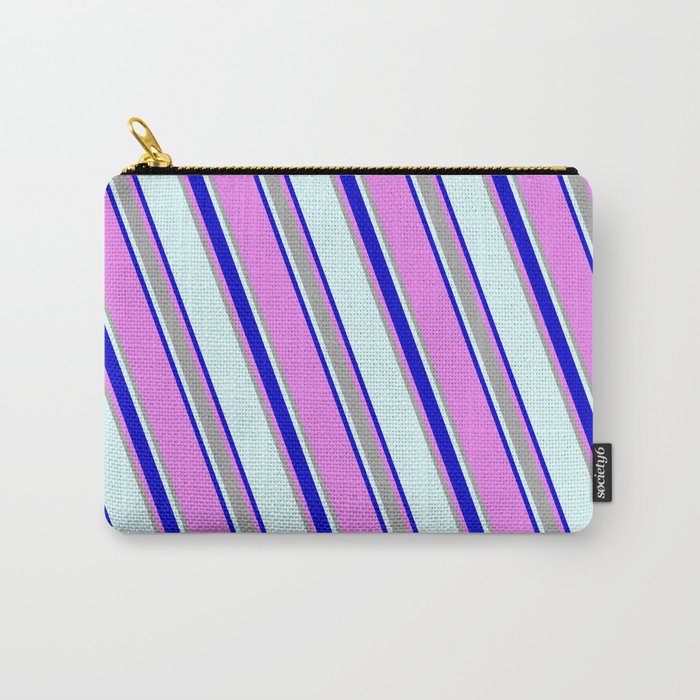 Light Cyan, Blue, Violet, and Dark Grey Colored Lines/Stripes Pattern Carry-All Pouch