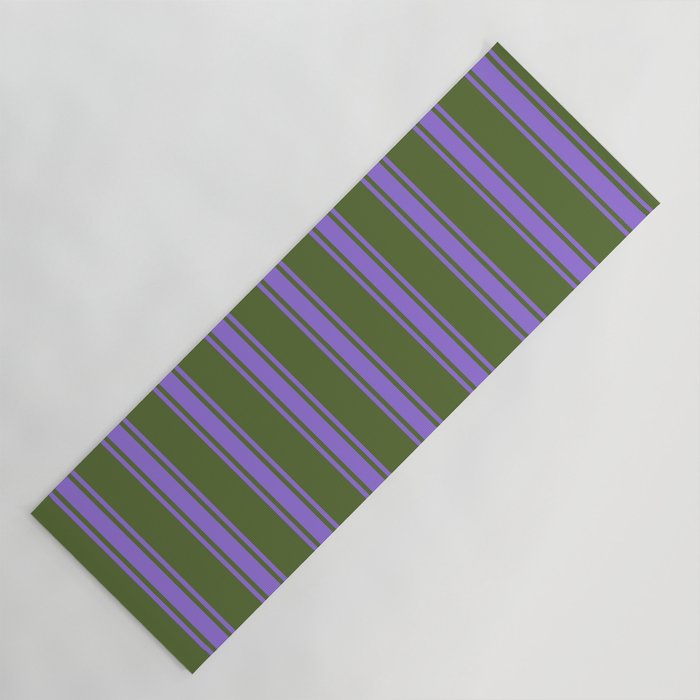 Dark Olive Green and Purple Colored Lines Pattern Yoga Mat