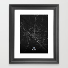 Pori, Finland - Dark City Map Framed Art Print