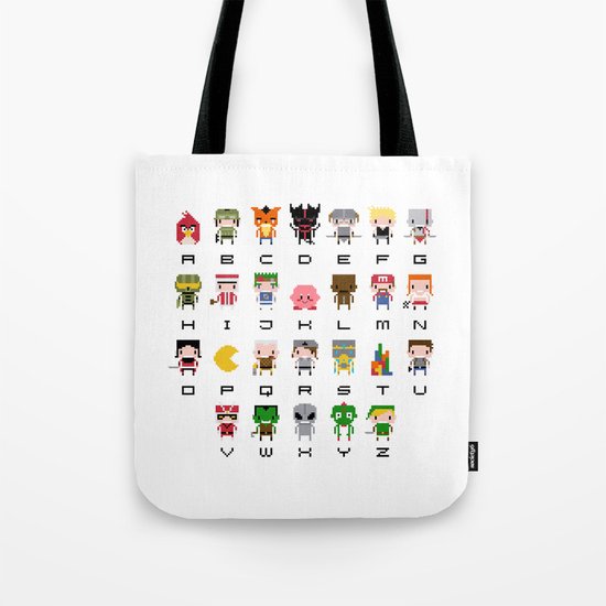 Video Games Pixel Alphabet Tote Bag