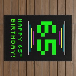 [ Thumbnail: 65th Birthday - Nerdy Geeky Pixelated 8-Bit Computing Graphics Inspired Look Outdoor Rug ]