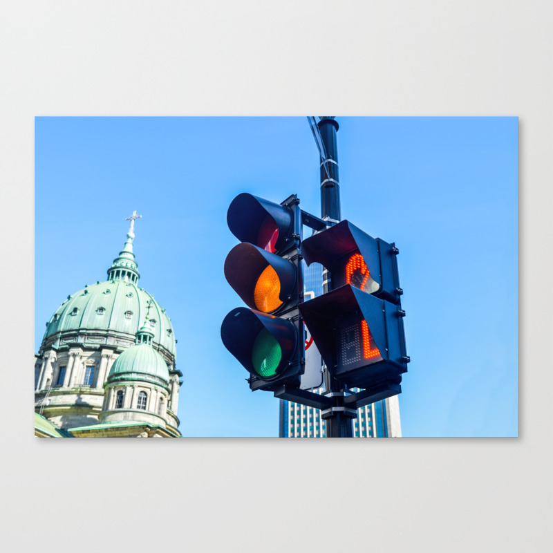 Orange Color On The Traffic Light In Montreal Canvas Print By Bakerjarvis Society6