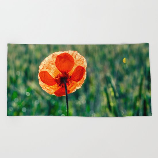 Poppy in a green meadow-Poppies and Flowers on #Society6 Beach Towel