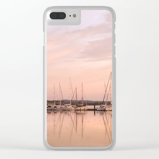 Pink sundown at the sea Clear iPhone Case
