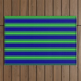 [ Thumbnail: Dark Blue and Lime Green Colored Stripes/Lines Pattern Outdoor Rug ]