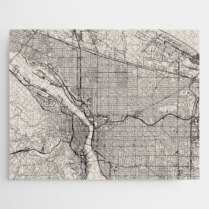 Portland City Map - Black and White Jigsaw Puzzle