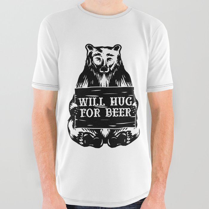Will Hug For Beer Bear All Over Graphic Tee