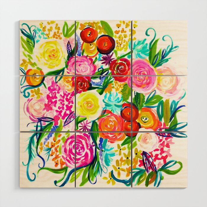 Bright Colorful Floral Painting Wood Wall Art By Melissapolomsky